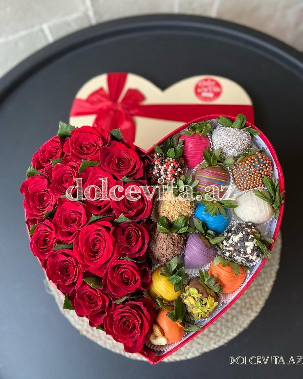 Heart shaped box with 15 roses 